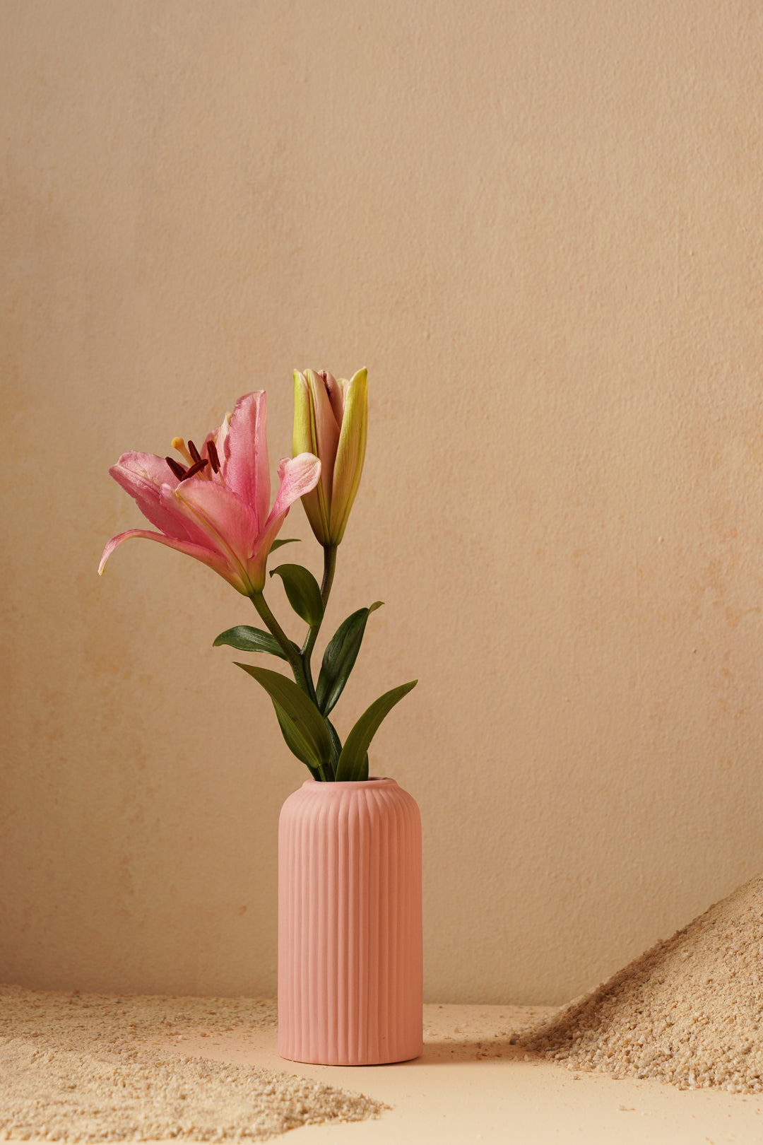 Ribbed Vase - Pink/White/Brown