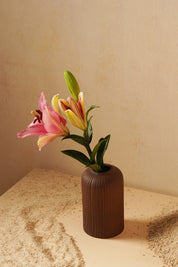 Ribbed Vase - Pink/White/Brown