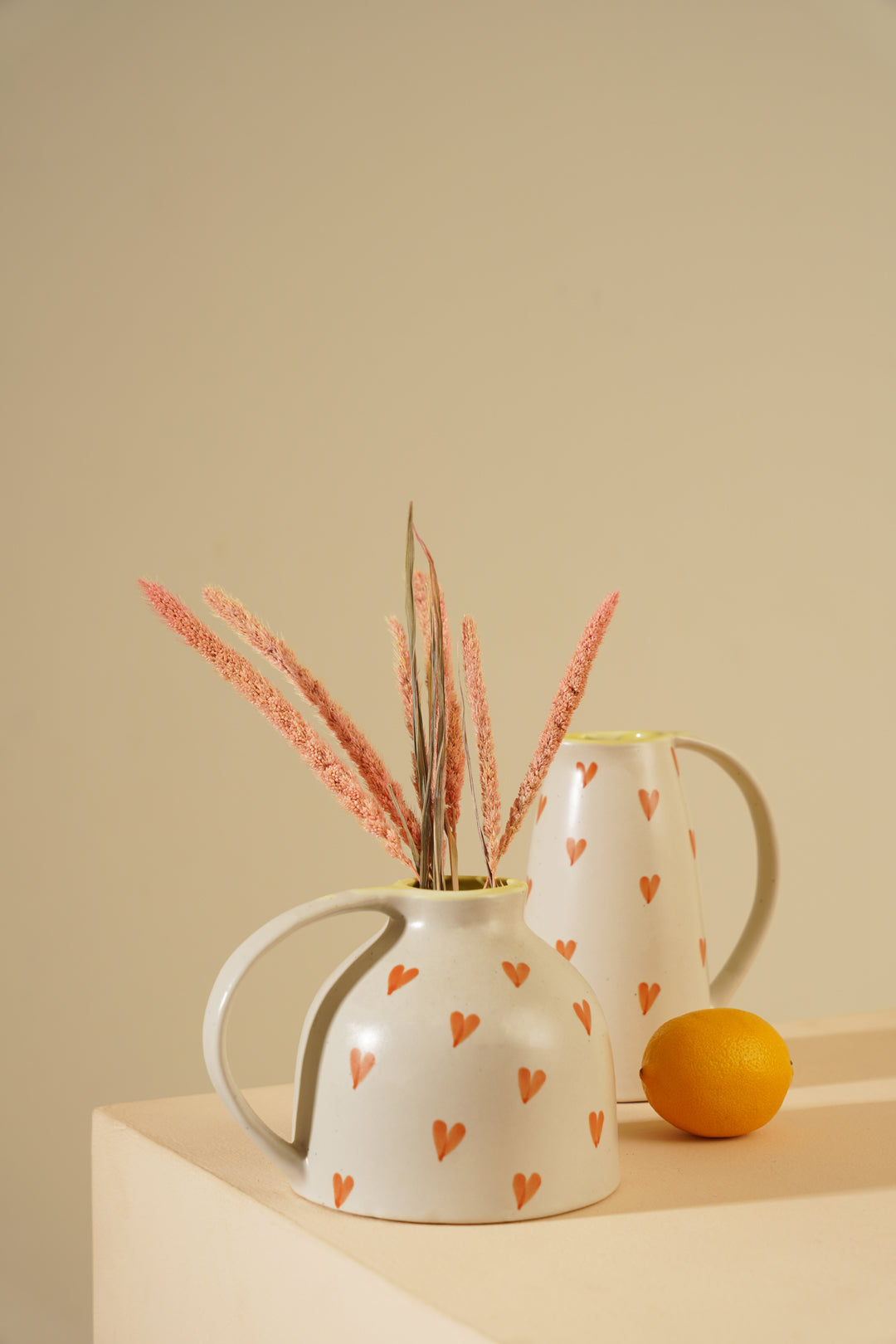 Heart Pitcher Vase - White/Orange