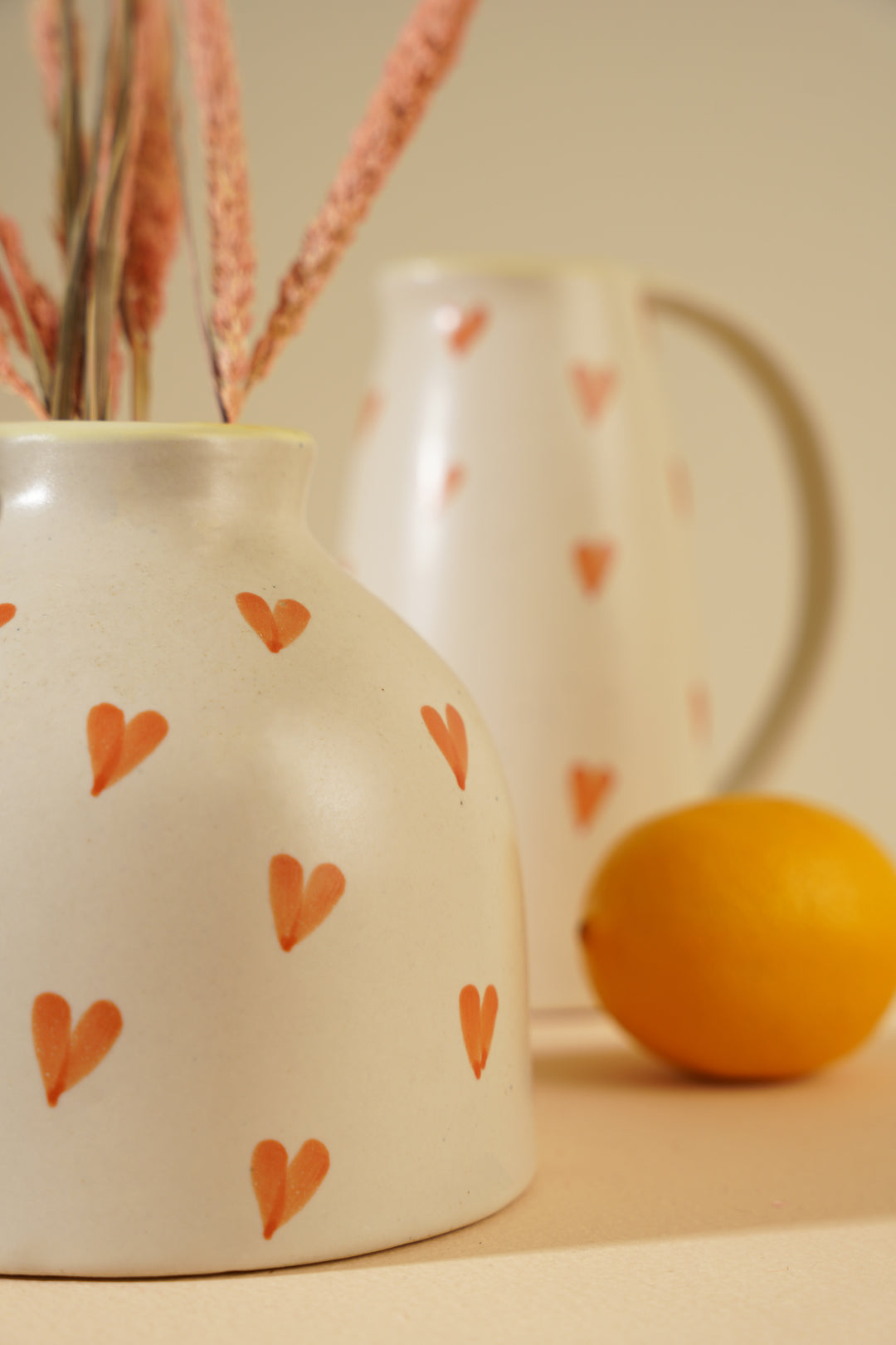 Heart Pitcher Vase - White/Orange