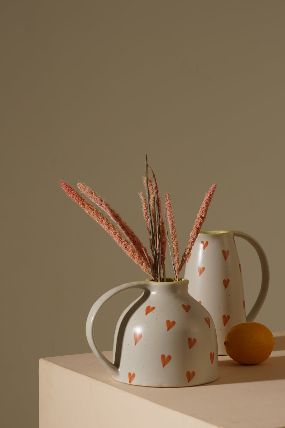 Heart Pitcher Vase - White/Orange